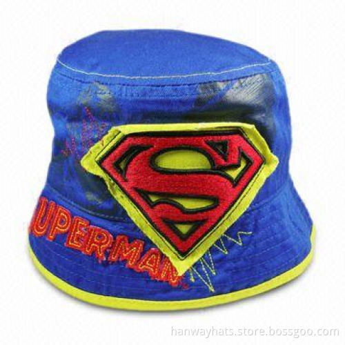 2012 New Style Children's Cotton Twill Fashion Bucket Hat with 3D Embroidery, Printing Trim